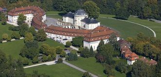 Aerial view of Solitude Palace with administrative building and cavalier building