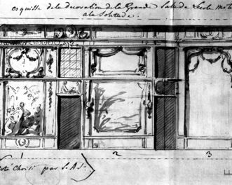 Sketch of the wall decor of the Military Academy's great hall by Nicolas Guibal