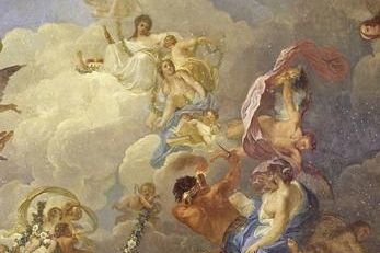 Detail of the ceiling painting in the White Hall depicting the welfare of Württemberg