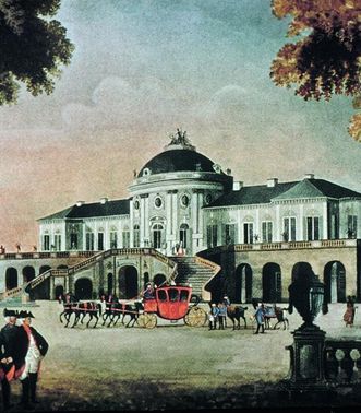 Kolorierte Grafik von Schloss Solitude, um 1770, Foto: Landesmedienzentrum Baden-Württemberg, Urheber unbekannt