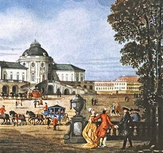 Schloss Solitude, kolorierte Grafik, um 1770