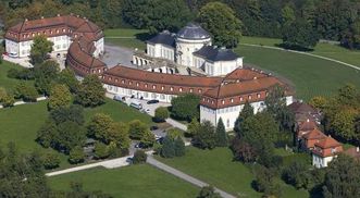 Aerial view of Solitude Palace with administrative building and cavalier building