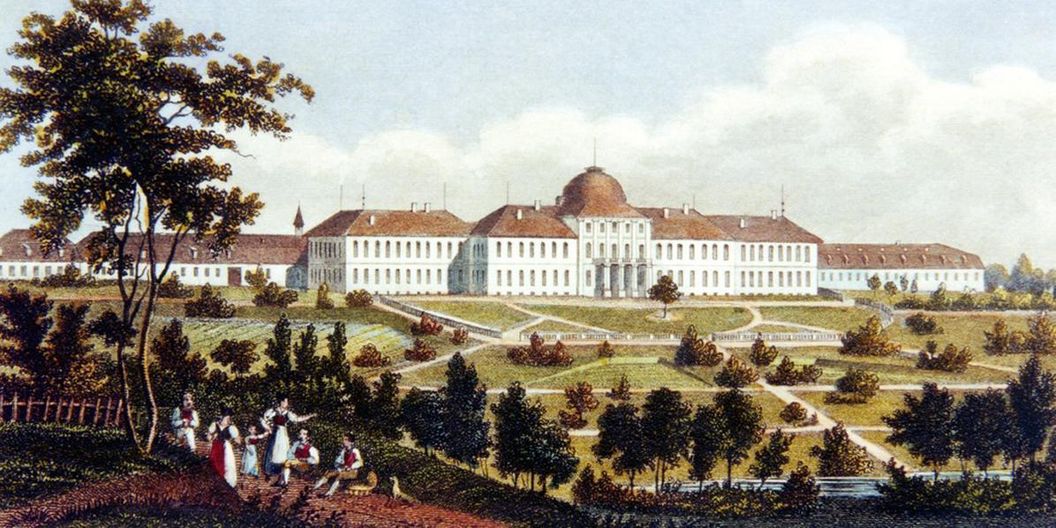 Engraving of Hohenheim Palace in Stuttgart-Hohenheim