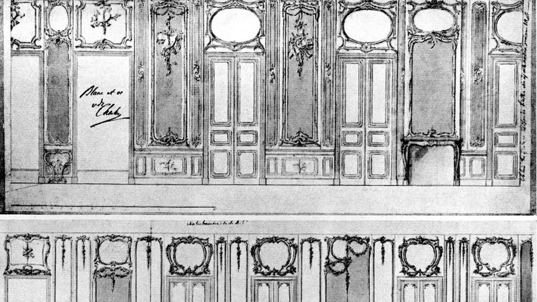 Sketch of wall decor by Philippe de La Guêpière for a room in Solitude Palace