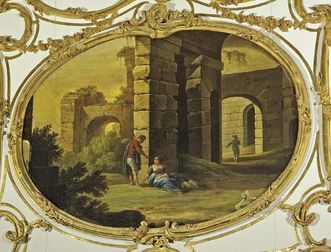 Schloss Solitude Stuttgart, Musikzimmer, Supraporte mit Ruinenlandschaft, Adolf Friedrich Harper, um 1770