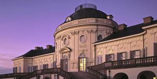 View of the grand stairs and the cupola of Solitude Palace.