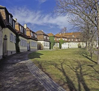 Aerial view of the ten cavalier houses, part of the eastern wing