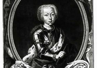 Copper engraving of the approximately 12-year-old Carl Eugen, based on a portrait of him as a youth by Antoine Pesne
