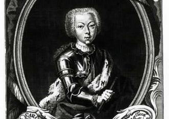 Kupferstich des etwa 12-jährigen Carl Eugen nach einem Jugendbildnis von Antoine Pesne