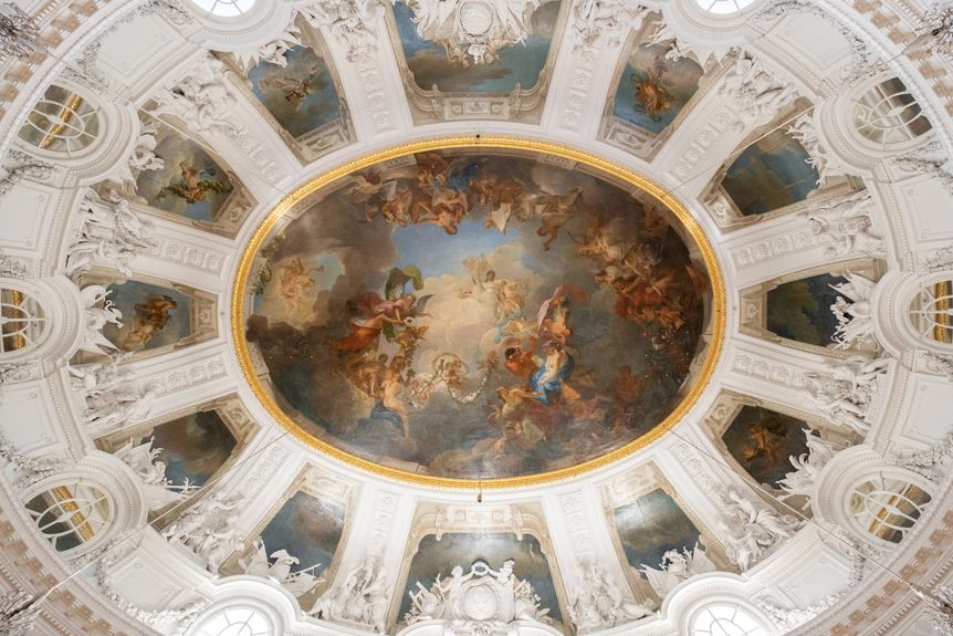 Schloss Solitude, Detail, Deckenfresko Weißer Saal